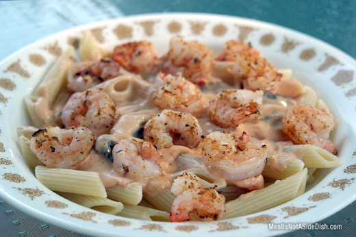 Skewered Shrimp & Pasta over Roma Sauce